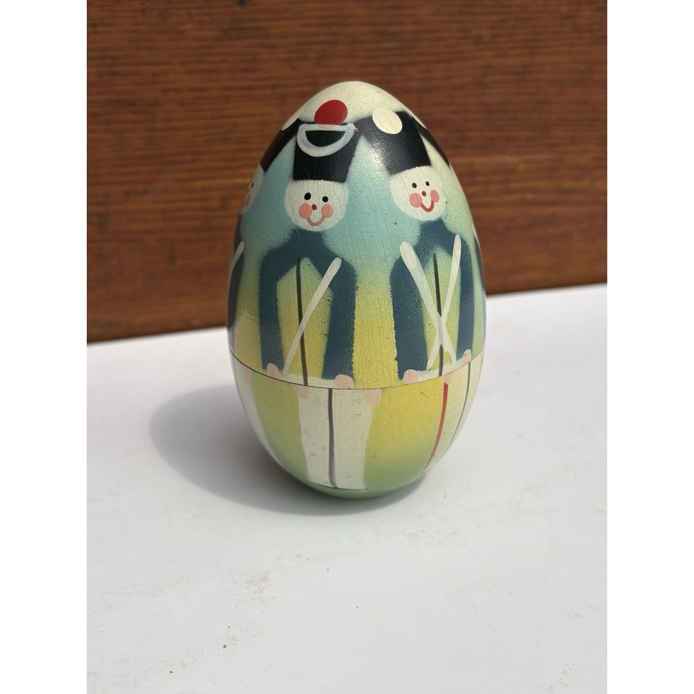 Vintage Wood Nesting Egg 9 Wood Soldiers Poland Toys Decor Hand Painted